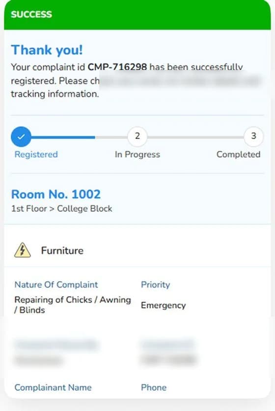 Mobile screen from the facility management platform