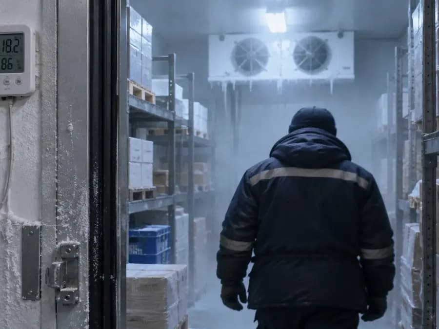 Cold room with a wireless temperature sensor beside the door